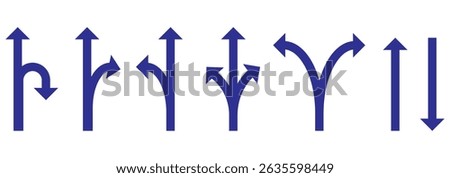 Choice between three roads icon set. Three-way directional arrow. Way, road, direction, branching, arrows , Icon for design. Easily editable, pathway, opportunity, logo, split, choose, three concept