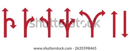 Choice between three roads icon set. Three-way directional arrow. Way, road, direction, branching, arrows , Icon for design. Easily editable, pathway, opportunity, logo, split, choose, three concept