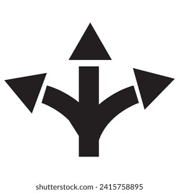 Choice between three roads icons. Three-way directional arrow collection. Way, road, direction, branching, arrows - stock vector.