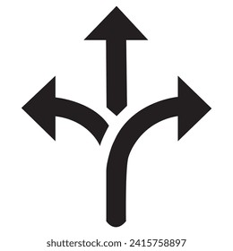 Choice between three roads icons. Three-way directional arrow collection. Way, road, direction, branching, arrows - stock vector.