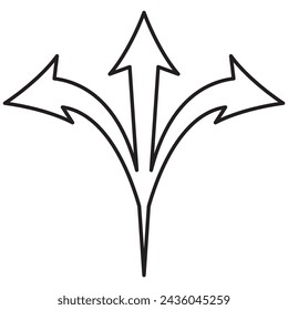 Choice between three roads icons. Three-way directional arrow collection. Way, road, direction, branching, arrows - stock vector. 11.11
