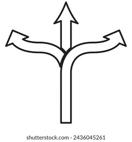 Auswahl zwischen drei Straßen-Icons. Drei-Wege-Richtungspfeil-Sammlung. Weg, Straße, Richtung, Verzweigung, Pfeile - Stockvektor. 11,11