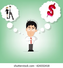 Choice cloud points to Family Life and Work hard for make money (Mind business concept)