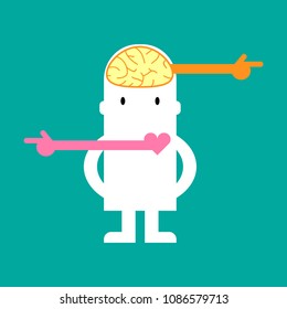 choice concept brain or heart, brain and heart design, flat design, vector illustration.