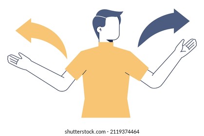 Choice concept. Difficult decision-making, success or failure. Two options dilemma, trying to choose one. Flat vector illustration