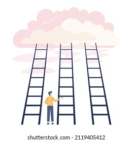 Concepto de elección. Difícil toma de decisiones, éxito o fracaso. Dos opciones dilema, tratar de elegir una. Ilustración vectorial plana