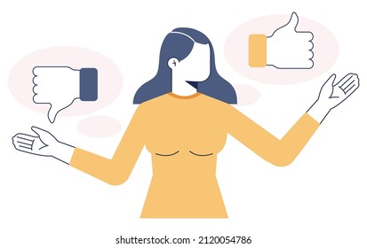 Choice concept. Difficult decision-making, success or failure. Two options dilemma, trying to choose one. Flat vector illustration
