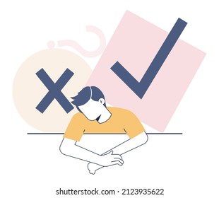 Choice concept. Difficult decision-making, success or failure. Two options dilemma, trying to choose one. Flat vector illustration