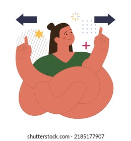 Choice concept. Difficult decision-making, success or failure. Multiple options dilemma, trying to choose a future strategy. Flat vector illustration