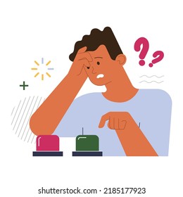 Choice concept. Difficult decision-making, success or failure. Multiple options dilemma, trying to choose a future strategy. Flat vector illustration