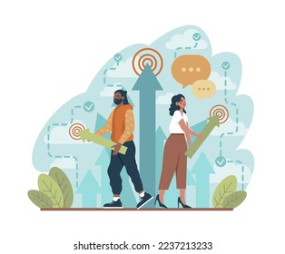 Choice concept. Difficult decision-making, success or failure. Multiple options dilemma, trying to choose a future strategy. Flat vector illustration