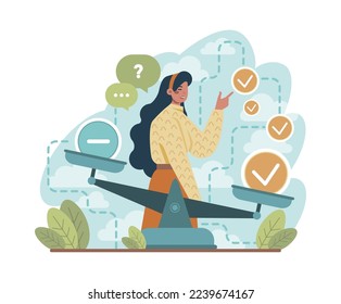 Choice concept. Difficult decision-making, success or failure. Multiple options dilemma, trying to choose a future strategy. Flat vector illustration