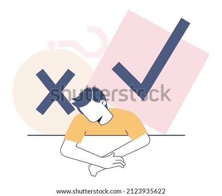 Choice concept. Difficult decision-making, success or failure. Two options dilemma, trying to choose one. Flat vector illustration