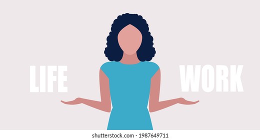 Choice concept. Young man choosing between life and work. Colorful flat vector illustration.