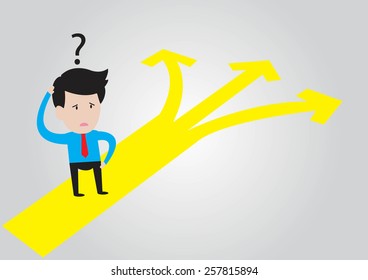 Choice concept,Businessman doesn't know where to go