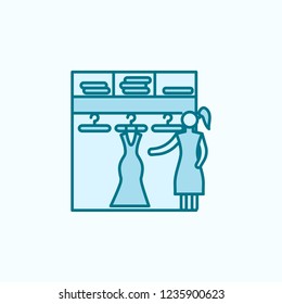choice of dresses in store 2 colored line icon. Simple colored element illustration. choice of dresses in store outline symbol design from shopping mall set