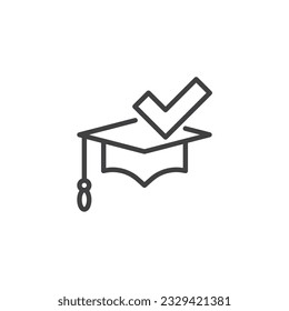 Icono de la línea educativa de elección. signo de estilo lineal para concepto móvil y diseño web. Icono del vector de contorno de la marca de graduación y marca de verificación. Símbolo, ilustración del logotipo. Gráficos vectoriales