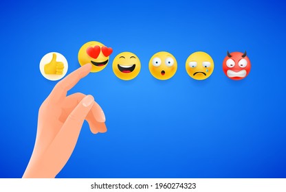 Choice emoji reaction in social media. I love it. 3d cute style vector illustration