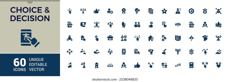 Choice filled icon collection. Contains such icons as concept, sign, count, choose, ballot, voting and more. Simple icon designs. Vector illustration in modern solid style.