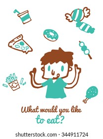 choice of food 2 tone , hand-drawn doodles, vector illustration