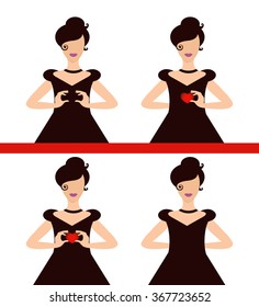  Choice of four poses woman holding, hiding heart  - insert your own input layered  