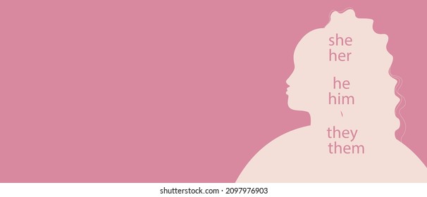 Choice of gender, copy space template. Silhouette vector stock illustration. Non-binary adult. Gender concept with space for text. He, she, they are like gender pronouns. Break The Science Bias