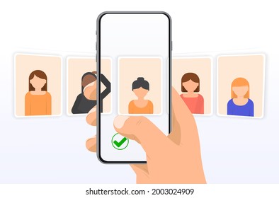 The choice of a girl or a man, yes or no. Men and women faces avatars. Flat style, vector icons. People icons set. Team concept. Modern design.
