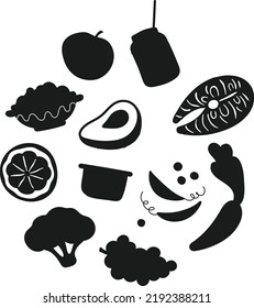 Choice good bad nutrition fat eating versus isolated Vector Silhouettes