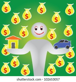 Choice for house or car and dollars,Vector
