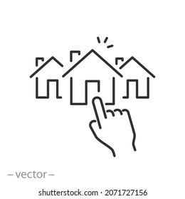 choice house icon, best variant home, outline real, search estate, thin line symbol - editable stroke vector illustration