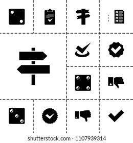 Choice icon. collection of 13 choice filled icons such as dice, tick, direction, dislike, clipboard. editable choice icons for web and mobile.