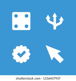 Choice icon. collection of 4 choice filled icons such as dice, pointer, tick. editable choice icons for web and mobile.