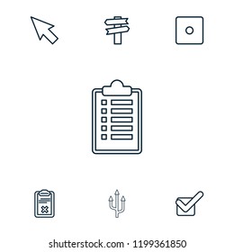 Choice icon. collection of 7 choice outline icons such as dice, pointer, direction, clipboard, tick, arrow. editable choice icons for web and mobile.