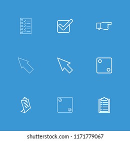 Choice icon. collection of 9 choice outline icons such as dice, pointing, clipboard, pointer, checklist. editable choice icons for web and mobile.