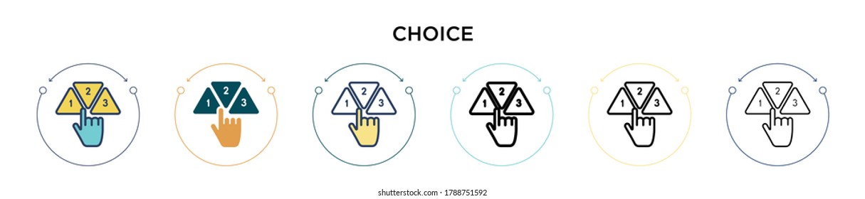 Icono de opción en el estilo relleno, delgado, contorno y trazo. Ilustración vectorial de dos diseños de iconos vectoriales de elección en color y negro se pueden utilizar para móviles, ui, web