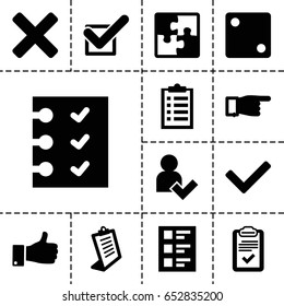 Choice icon. set of 13 filled choiceicons such as dice, pointing, clipboard, thumb up, checklist, tick, add user, puzzle