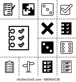 Choice icon. set of 13 filled and outline choice icons such as dice, check list, checklist, puzzle, cross, direction