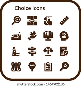 choice icon set. 16 filled choice icons.  Simple modern icons about  - Check mark, Crossroad, Clicking, Finger, Autograph, Puzzle, Recruitment, Confused, Split point, Direction sign