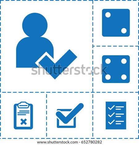 Choice icon. set of 6 choice filled icons such as dice, clipboard, tick, add user