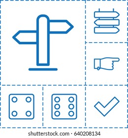 Choice icon. set of 6 choice outline icons such as direction   isolated, dice, pointing, direction