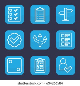 Choice icon. set of 9 outline choice icons such as dice, checklist, clipboard, add user, direction, tick