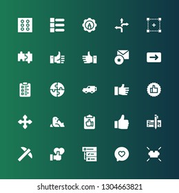 choice icon set. Collection of 25 filled choice icons included Puzzle, Like, Tasks, Pick, Check, Clipboard, Seal, Direction, Thumbs up, x, Favorite, Selection, Road sign, Resources