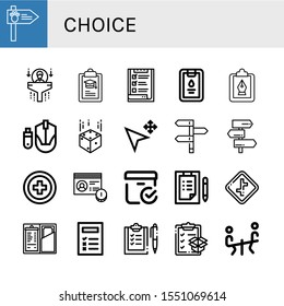 choice icon set. Collection of Road sign, Human resources, Clipboard, List, Mouse, Dice, Cursor, Directions, Signpost, Red cross, Account, Checked box, Checklist, Crossroads icons
