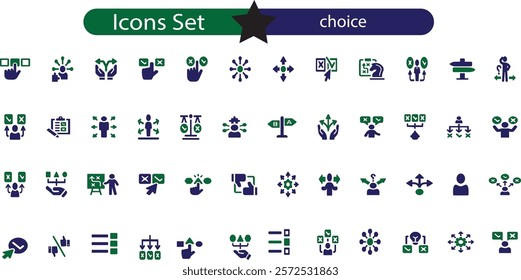 Choice icon set. Containing decision, option, selection, dilemma, select, preference, quiz,