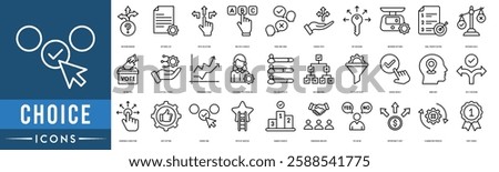 choice icon set. Decision Making, Options List, Path Selection, Multiple Choices, Pros and Cons, Choose Path and Key Decision