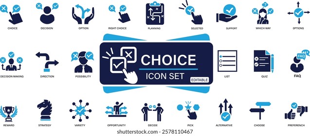 Choice icon set decision, option, selection, dilemma, select, preference, quiz, You can easily change the color