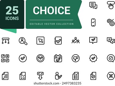 Choice icon set. Minimal outline voting elections and choice icons Related to winner, yes or no, check mark, favorite. Line icons for web design, mobile app.