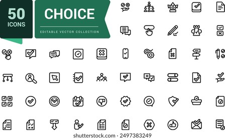 Choice icon set. Minimal outline voting elections and choice icons Related to winner, yes or no, check mark, favorite. Line icons for web design, mobile app.