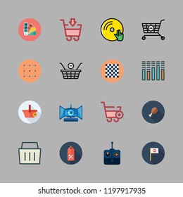 choice icon set. vector set about shopping cart, shopping basket, vinyl and remote control icons set.