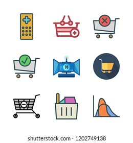 choice icon set. vector set about shopping basket, shopping cart, carts and remote control icons set.